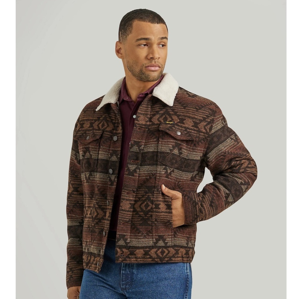 MEN'S WRANGLER® SHERPA LINED JACQUARD PRINT JACKET IN CANYON VIBE Size L NWT